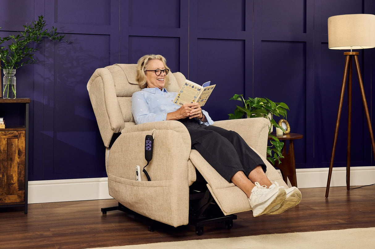 Motion Healthcare Sanford Wall Hugger Rise and Recline Chair. Optional Heat and Massage Upgrade