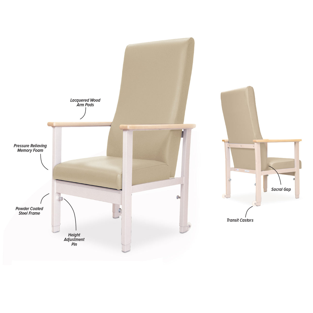 Roma Medical Eliot Hospital Patient Chair Fixed Arm 5770. Designed for Hospitals and Nursing Homes