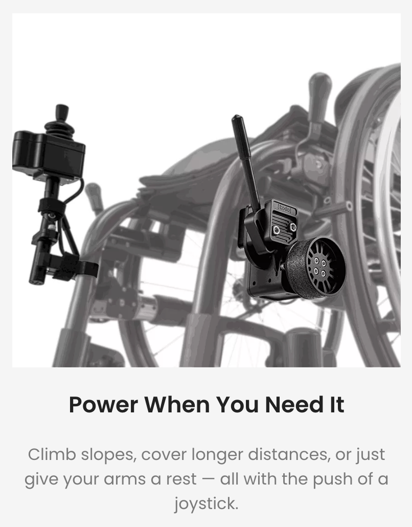 Dash Todo Drive Revolutionary Powered Drive Unit Add-On For Manual Wheelchairs. Wolrd's Lightest Add-On Kit! Adds Power Without Changing Your Chairs Foldability Or Function At Only 5kg!