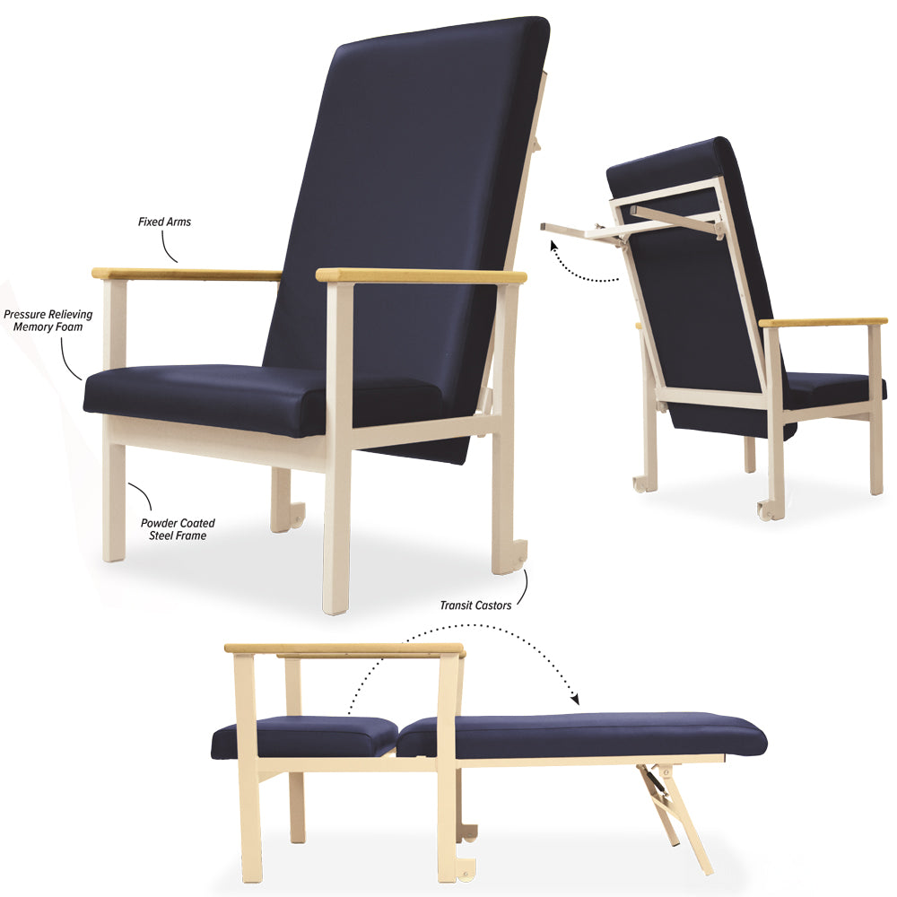 Roma Medical The Eliot Hospital Bedside Chair & Daybed – RELATIVE Fixed Arm 5707. Designed for Hospitals and Nursing Homes
