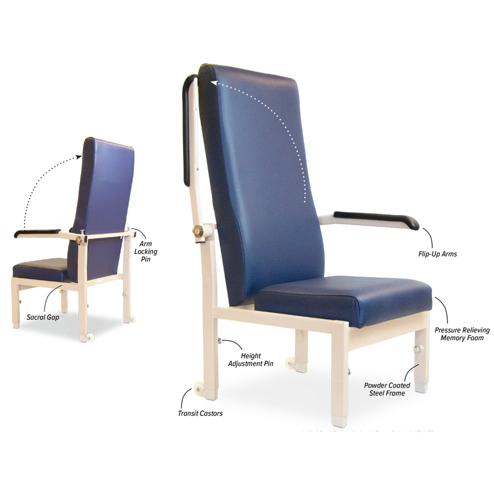 Roma Medical Eliot Hospital Bedside Chair Flip Arm 5771. Designed for Hospitals and Nursing Homes