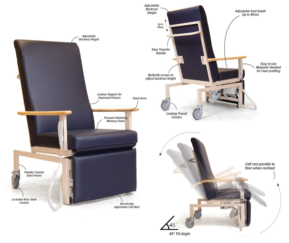 Roma Medical Eliot Tilt-in-Space® Chair. Designed for Hospitals and Nursing Homes. Auto Reclining & Easily Cleaned!