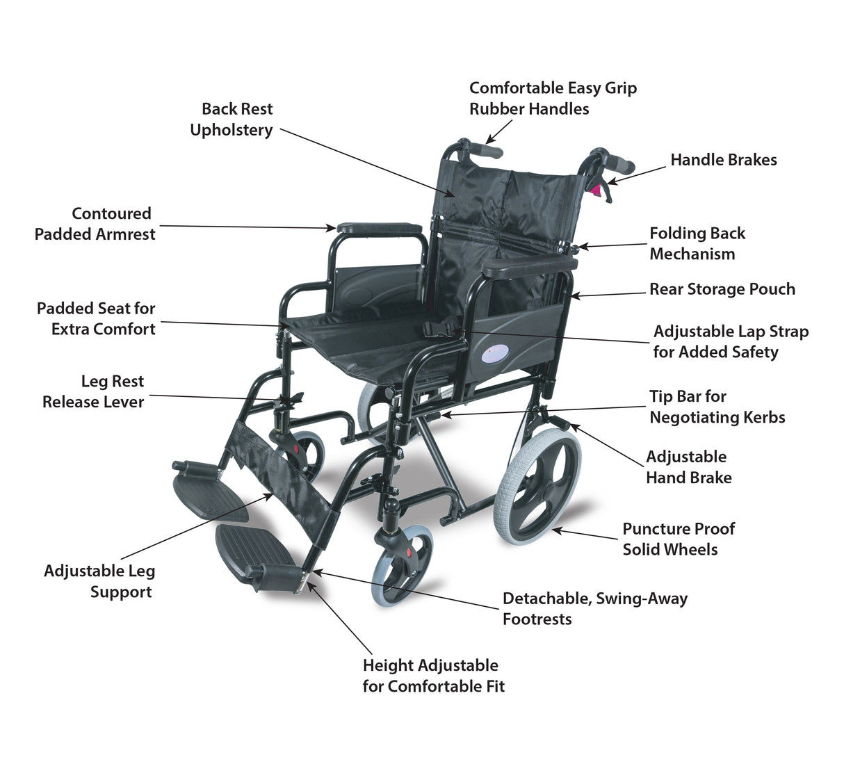 Aidapt Deluxe Attendant Propelled Steel Wheelchair