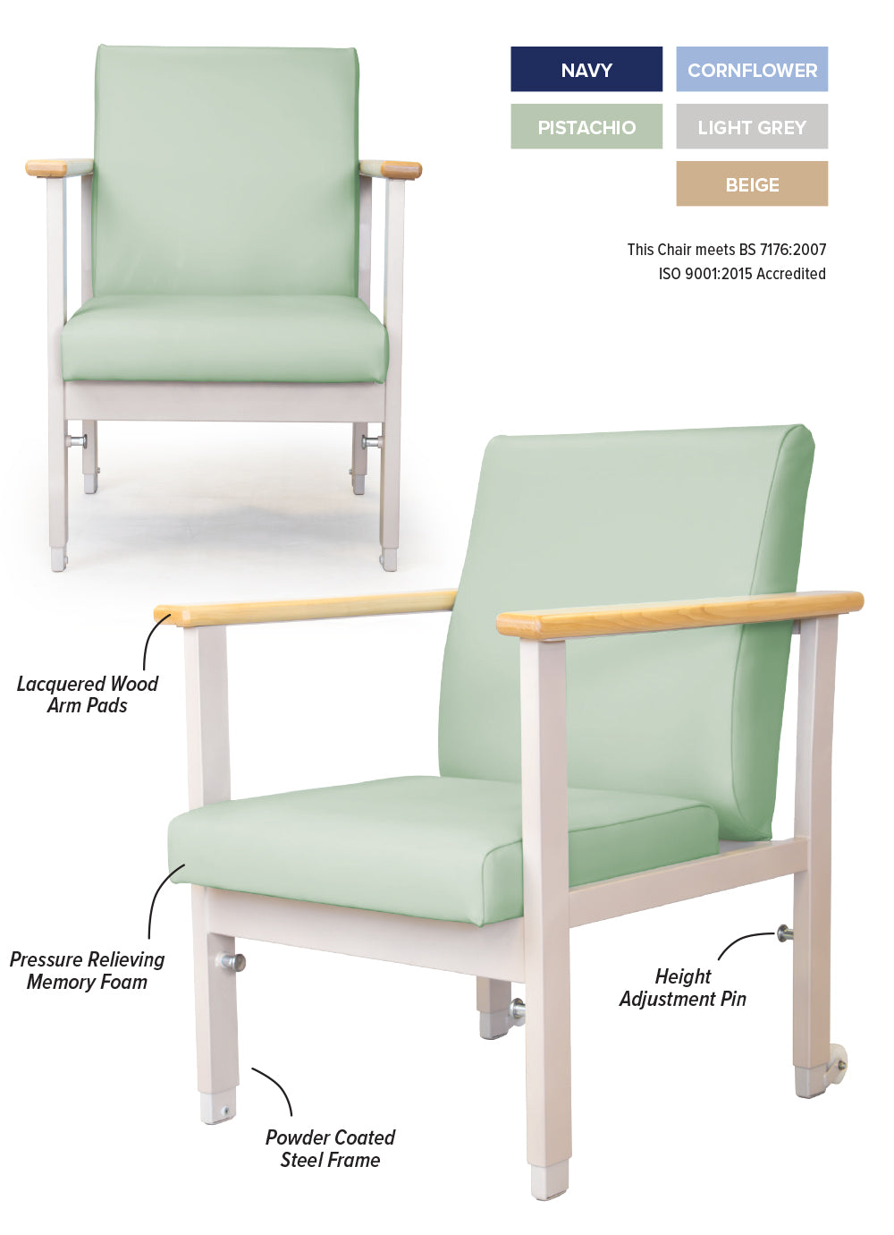 Roma Medical The Eliot Waiting Room Chair Fixed Arm 5778. Designed for Hospitals and Nursing Homes