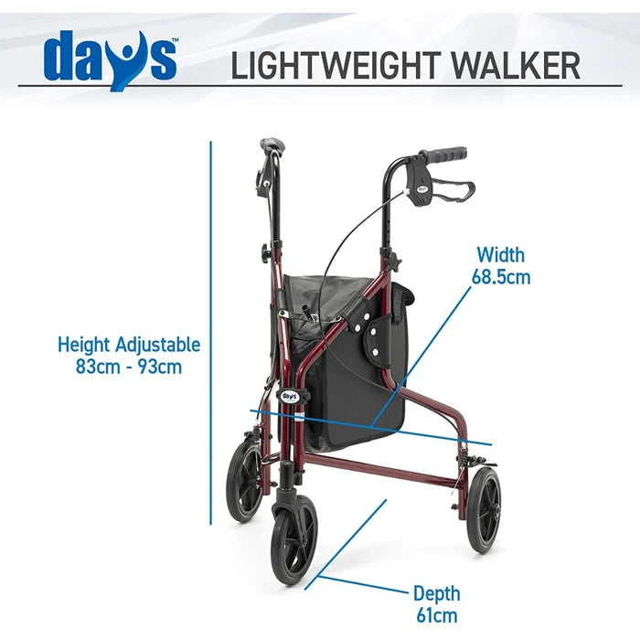 Days Aluminium Lightweight Tri-Wheel Walker by Performance Health