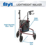 Days Aluminium Lightweight Tri-Wheel Walker by Performance Health