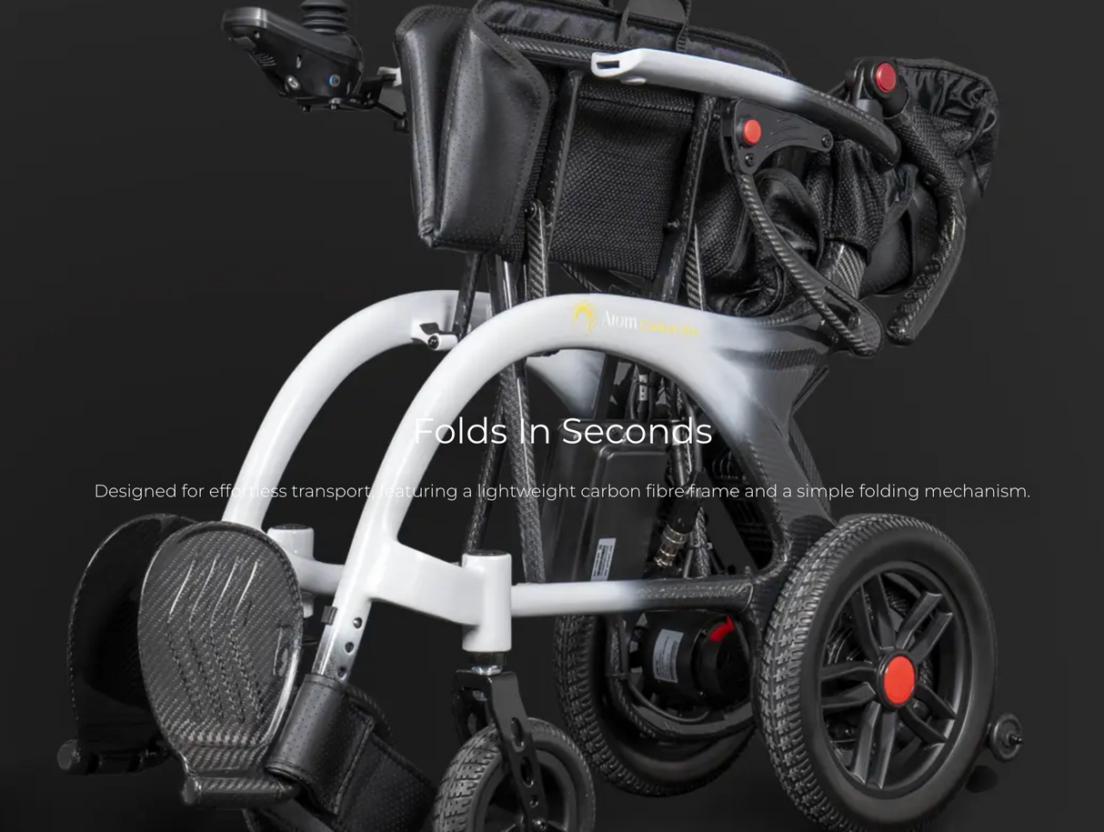 Scooterpac Atom Carbon Max Lightweight Folding Carbon Fibre powerchair. Just 15.5kg!