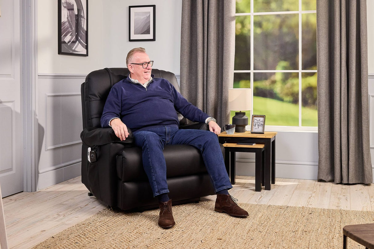 Motion Healthcare Alberta Rise and Recline Chair. Spacious and Supportive with up to 39st User Weight! Optional Heat and Massage Upgrade.