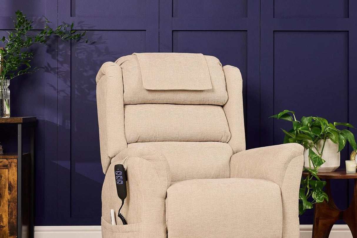Motion Healthcare Sanford Wall Hugger Rise and Recline Chair. Optional Heat and Massage Upgrade