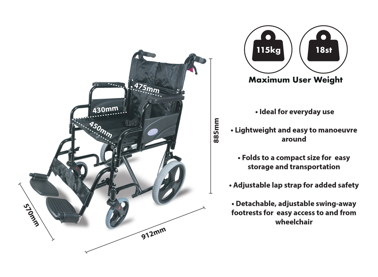 Aidapt Deluxe Attendant Propelled Steel Wheelchair