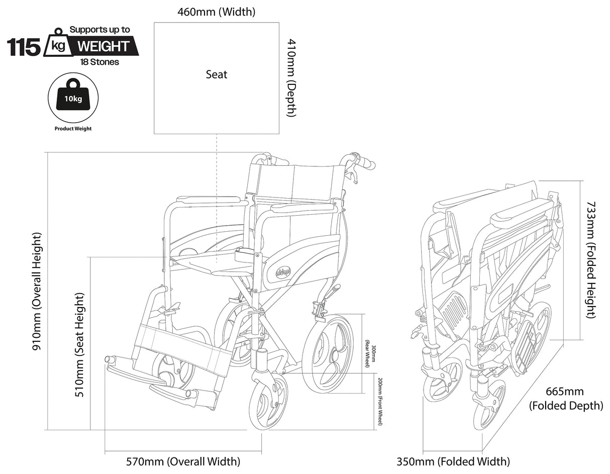 Aidapt Compact Transport Aluminium Wheelchair
