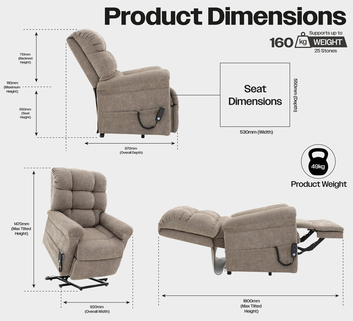 Aidapt Chantry Dual Motor Rise and Recline Chair